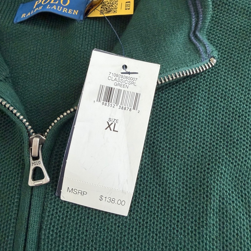 Polo Ralph Lauren Textured Dark Gren 1/4 Zip Pullover Sweater Men's XL NWT‎ - Picture 4 of 6